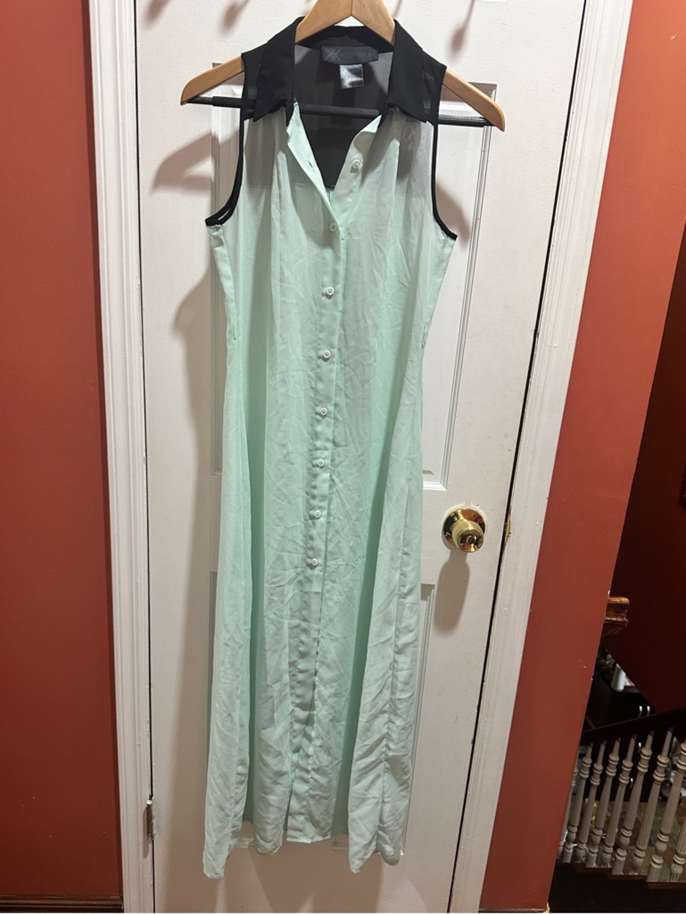 Kardashian Kollection Mint Green Maxi Dress with Black Mesh Yoke